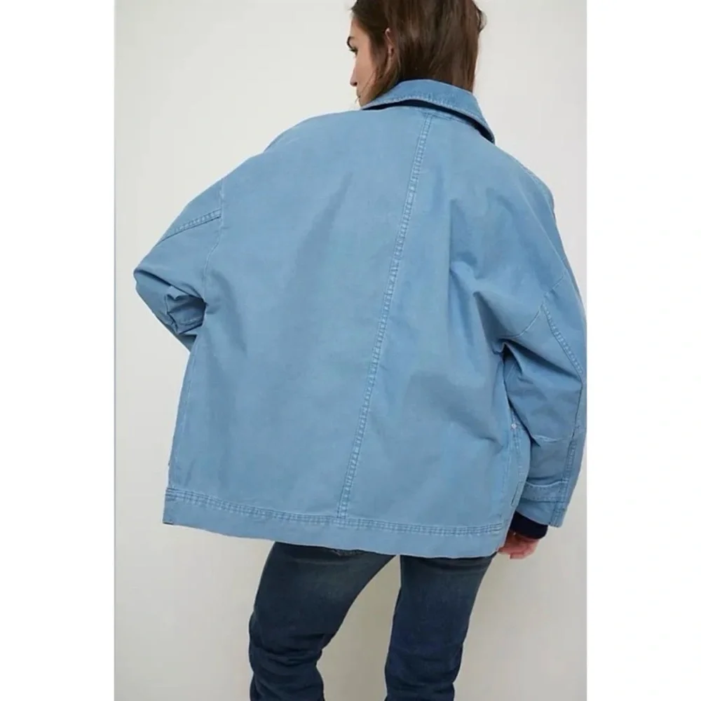 Free People Oversized Cotton Chore Jacket Light Blue XS